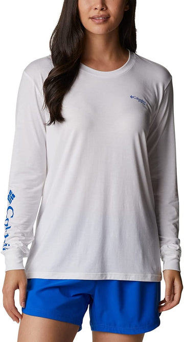Columbia Womens Slack Boyfriend Long Sleeve White Macaw Gradient Size L