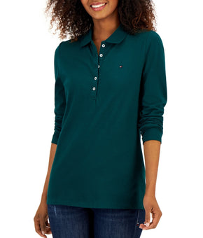 Tommy Hilfiger Women's Logo Long-Sleeve Polo Shirt - Forest GREEN SZ XL $49