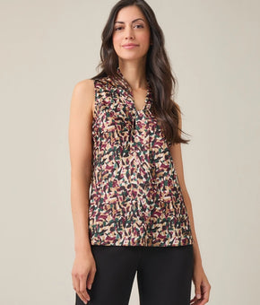 Kasper Petite Printed Tie-Neck Sleeveless Top Black Size PL MSRP $59