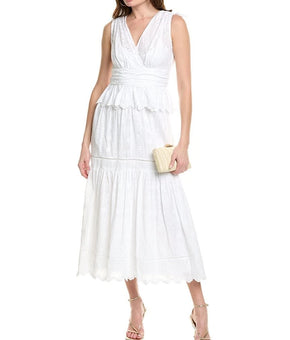 Taylor Women's Cotton Eyelet-Embroidered Tiered Dress Cotton White Size 2 $138