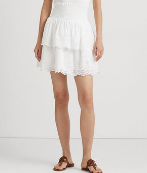 Ralph Lauren Eyelet-Embroidered Cotton Miniskirt White Size 14