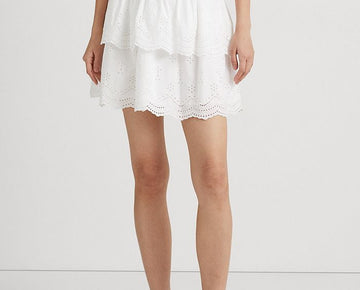 Ralph Lauren Eyelet-Embroidered Cotton Miniskirt White Size 14