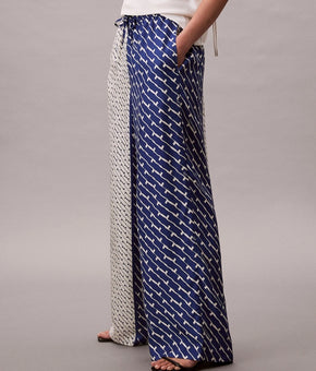 Calvin Klein Women pockets Printed Twill viscose Wide-Leg Pants Blue Size M $119
