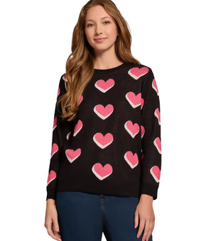 Jones New York Women's Scatter Heart Crewneck Sweater Black Size XL Cotton $100