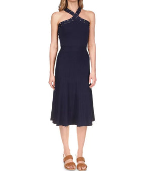 Michael Kors Stud Trim Dress Navy Blue Size L MSRP $195