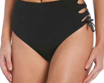 Nike Lace-Up High-Waist Bikini Bottoms Women's Swimsuit Black Size S MSRP $48