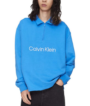 Calvin Klein Men's Relaxed Fit Terry Long Sleeve Polo Shirt Blue, Size M