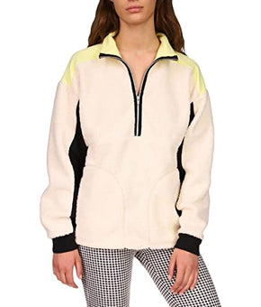 Sanctuary Womens Fireside Shearling Colorblock 3/4 Zip Pullover White Size XXS
