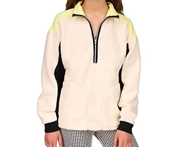 Sanctuary Womens Fireside Shearling Colorblock 3/4 Zip Pullover White Size XXS