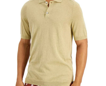 Tasso Elba Men's Sweater-Knit Linen Polo Shirt khaki Combo dark Beige Size XXL