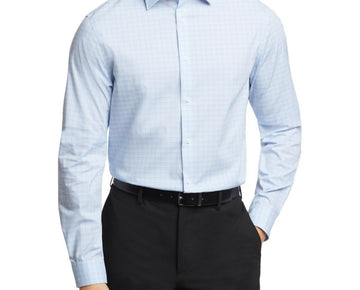 Michael Kors Comfort Stretch Check Dress Shirt Blue Size 18.5x36/37 MSRP $90