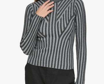 DKNY Jeans Women's Printed Turtleneck Long-Sleeve Sweater Gray Size S MSRP $79