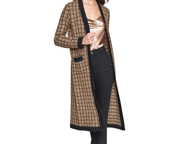 KARL LAGERFELD PARIS Women's Tweed Duster Cardigan Black XS MSRP $169