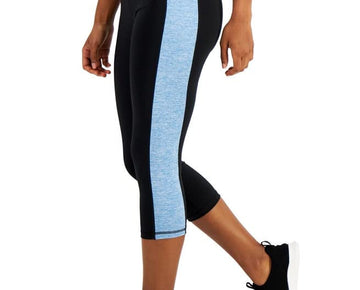 Ideology Women's Colorblocked Cropped Leggings (Black Blue, Size M)