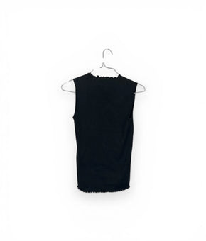Karl Lagerfeld Sweater Womens Size M Black Ruffle Trim Sleeveless Pullover $69