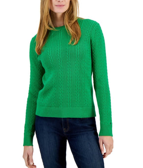 Tommy Hilfiger Women's Cotton Mirrored Cable-Knit Sweater Green Size XL MSRP $80