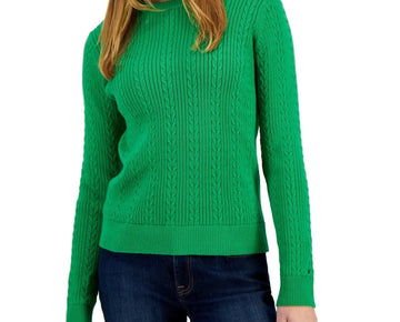 Tommy Hilfiger Women's Cotton Mirrored Cable-Knit Sweater Green Size XL MSRP $80