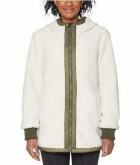 1 Madison Expedition Womens Fuzzy Jacket with Hood ivory green Size M