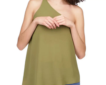 MICHAEL KORS Asymmetrical Chain-Strap Top Olive Green Size M MSRP $84