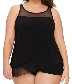 Mirage Plus Size Illusionists Underwire Tankini Top Swimsuit Black Size 16W