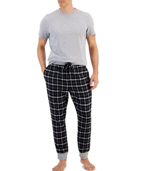 Club Room Mens Faro Solid T-Shirt and Black White Plaid PJ Pants Size L
