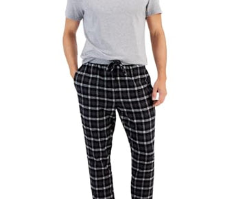 Club Room Mens Faro Solid T-Shirt and Black White Plaid PJ Pants Size L