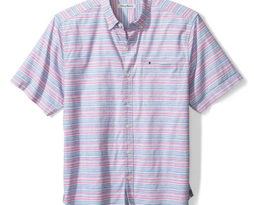 Tommy Bahama Reef Point Pink Blue Stripe Print Button-up Shirt Size XL MSRP $118