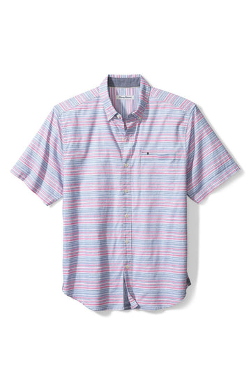 Tommy Bahama Reef Point Pink Blue Stripe Print Button-up Shirt Size XL MSRP $118