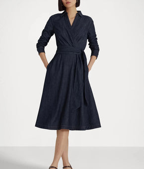 Lauren Ralph Lauren Self-Belt Surplice Georgette Midi Dress Blue Size 10 $185