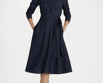 Lauren Ralph Lauren Self-Belt Surplice Georgette Midi Dress Blue Size 10 $185