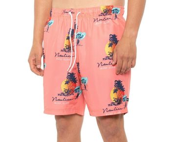 Nautica Men's Island Print Swim Trunks Neon coral orange Size 2XL MSRP $70