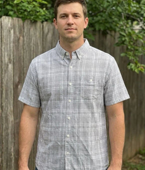 Weatherproof Vintage Men’s Short Sleeve Woven Shirt Gray Blue Size L