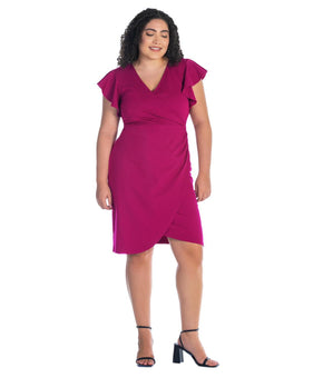 24Seven Comfort Apparel Ruffle Knee Dress Pink Magenta Plus Size 1X MSRP $97