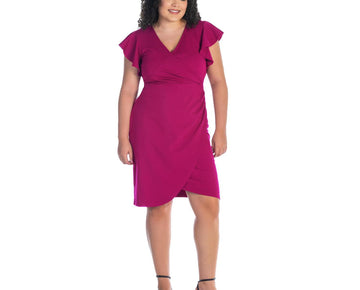24Seven Comfort Apparel Ruffle Knee Dress Pink Magenta Plus Size 1X MSRP $97