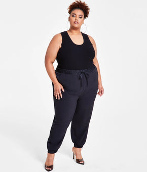 Nina Parker Trendy Plus Size 3X Wide-Leg Joggers Black MSRP $89