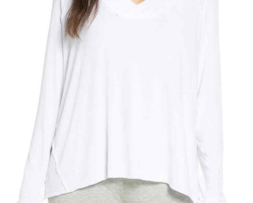Felina Women's Long Sleeve V-Neck Top (White, Size Medium) MSRP $42