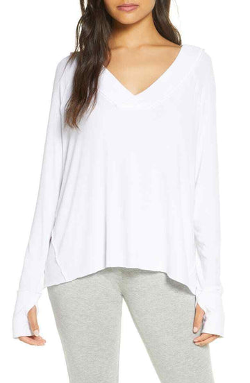 Felina Women's Long Sleeve V-Neck Top (White, Size Medium) MSRP $42