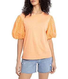 Sanctuary Womens Cloud Control Eyelet Slub T-Shirt Orange Size M