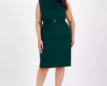 Kasper Plus Size Notched-Neck Sleeveless Sheath Dress Green Size 20W MSRP $109
