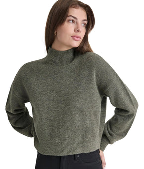 DKNY Jeans Women's Boxy Cropped Mock-Neck Sweater Olive Green Size M MSRP $79