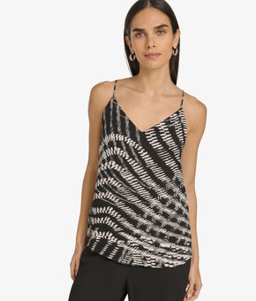 Calvin Klein Women's Printed V-Neck Camisole Black Size M MSRP $59