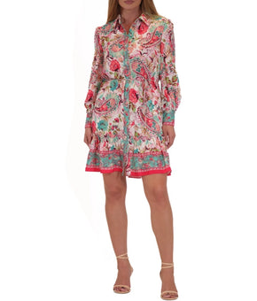 julia jordan POLYESTER Paisley-Print Tie-Waist Shirtdress White Red Size L $129