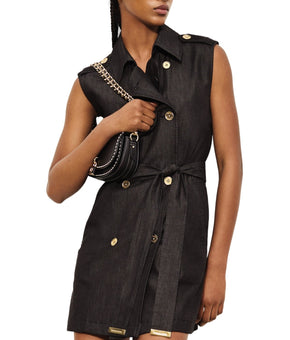 Michael Kors Women's Chambray Trenchcoat Dress Black Size XL MSRP $195