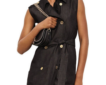 Michael Kors Women's Chambray Trenchcoat Dress Black Size XL MSRP $195