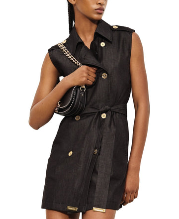 Michael Kors Women's Chambray Trenchcoat Dress Black Size XL MSRP $195