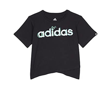 adidas Girl's Short Sleeve Crossover Tee Black Multi Size XL (16 Big Kids)