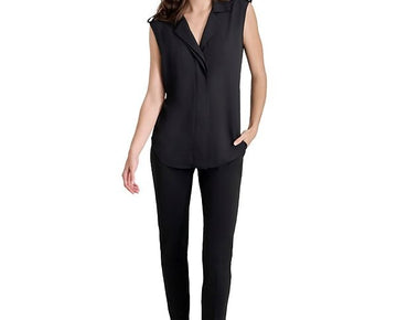 DKNY Women's Extended-Shoulder Camp Blouse BLACK Size M MSRP $59