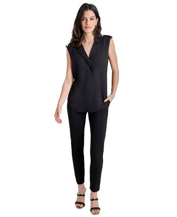DKNY Women's Extended-Shoulder Camp Blouse BLACK Size M MSRP $59