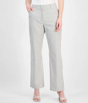 T Tahari Women's Striped Cotton Straight-Leg Pants White Black Black Size 2 $98