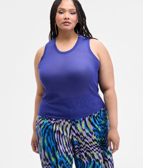 Nina Parker Trendy Plus Size 1X Sheer Sweater-Knit Tank Blue